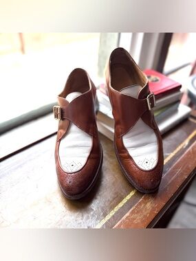 The Office Of Angela Scott | Mr. Georgie | Cognac & White Single Monk Strap 38.5